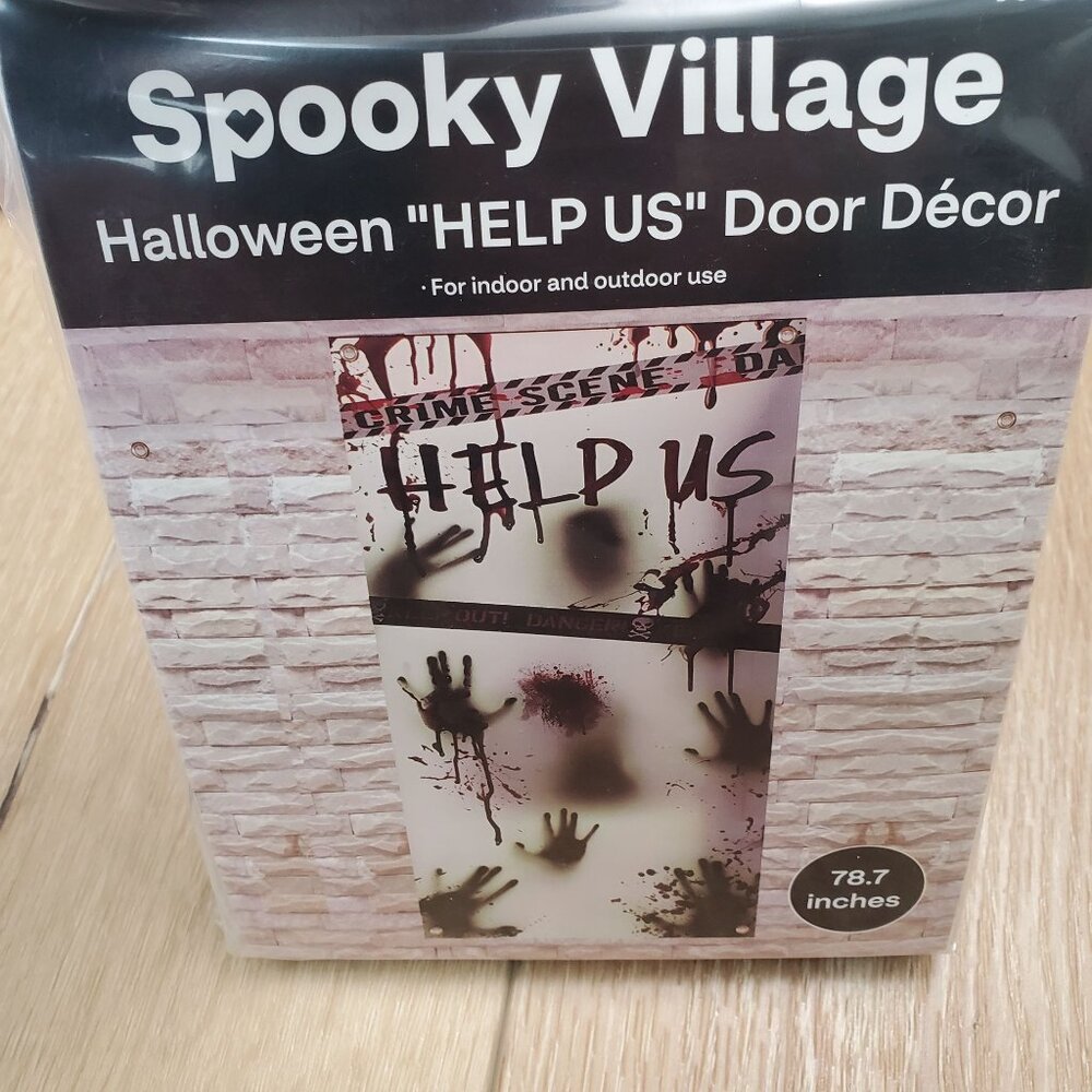 5 Halloween Door Decor Spooky Village Help Us Bloody Handprints 78" Horror Lot